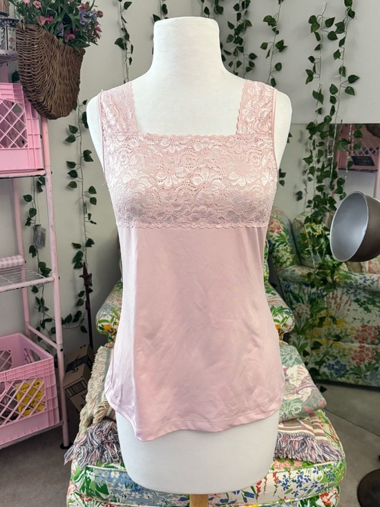 Christopher & Banks Tops - Y2K Baby Pink Lace Tank Top Coquette Soft Girl Fitted Cami Size S